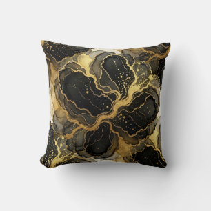 Marble Black and White + Gold Luxury Throw Pillow