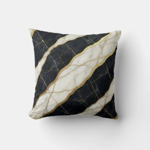 Marble Black and White + Gold Luxury Throw Pillow