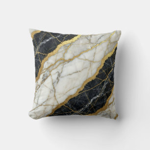 Marble Black and White + Gold Luxury  Throw Pillow