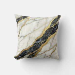Marble Black and White + Gold Luxury Throw Pillow