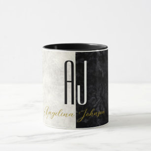 Marble Black and White Minimalist Modern Initials Mug