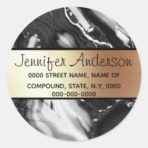 Marble black faux gold grey metallic texture chic classic round sticker