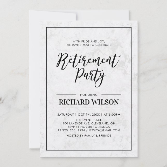 Marble & Black Frame | Modern Retirement Party Invitation (Front)
