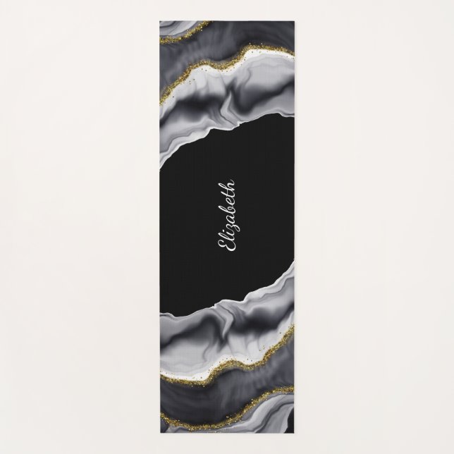 Marble Black Gold Personalize Yoga Mat (Front)
