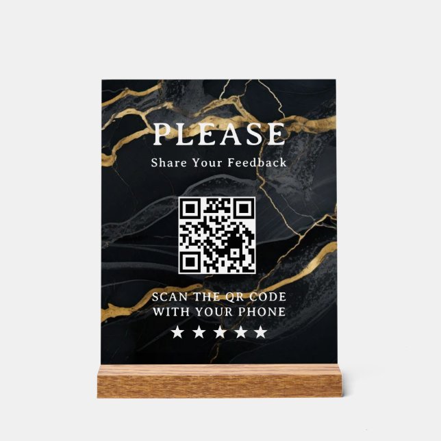 Marble Black Gold QR Acrylic Sign (Front)
