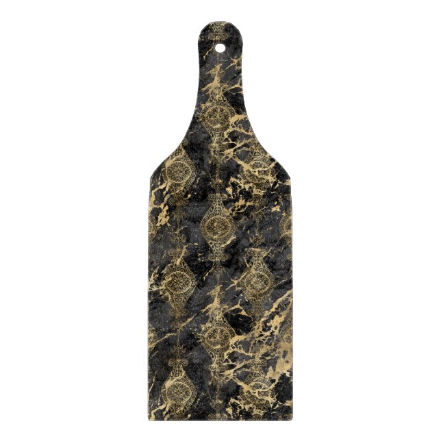 MARBLE BLACK GOLD VINTAGE PADDLE CUTTING BOARD (Front)