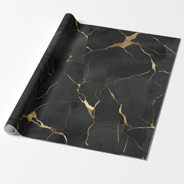 Marble Black Gold Wrapping Paper (Unrolled)