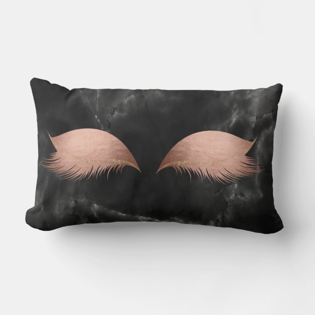 Marble Black Grey Rose Gold Glam Makeup Lashes Lumbar Pillow (Front)