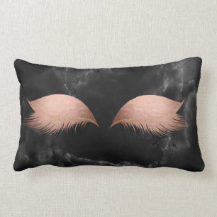 Marble Black Grey Rose Gold Glam Makeup Lashes Lumbar Pillow