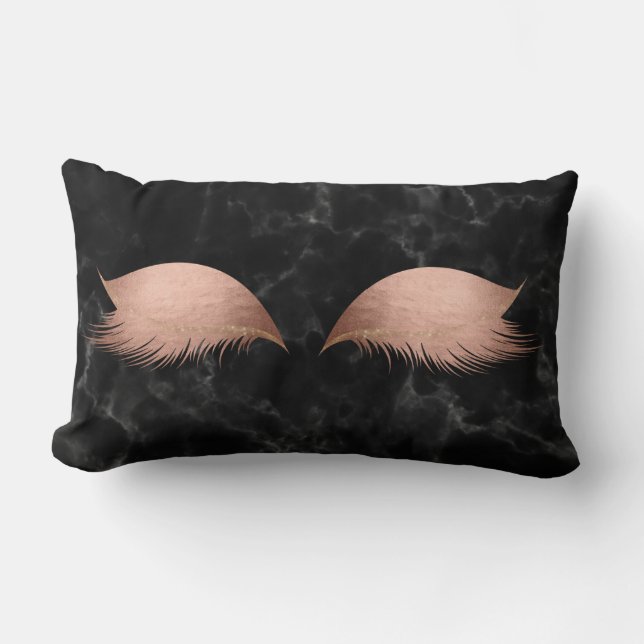 Marble Black Grey Rose Gold Vip Makeup Lashes Lumbar Pillow (Front)