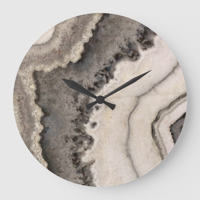 Marble black white agate gemstone large clock (Front)