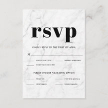 Marble Black & White Elegant Wedding RSVP Response