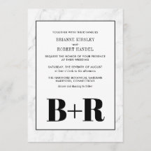Marble Black & White Monogram Wedding Invitation