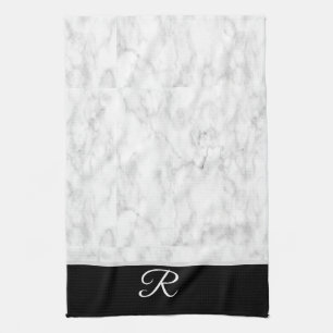 Marble Black White Style Monogram Personalised Kitchen Towel