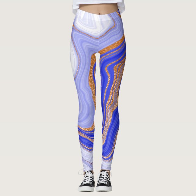 Marble Blue Gold, Abstract Modern. Leggings (Front)