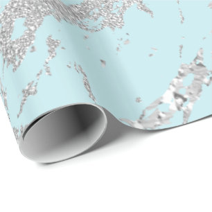Marble Blue Metal Silver Grey Strokes Abstract Wrapping Paper