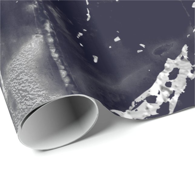 Marble Blue Navy Silver Grey Strokes Stone VIP Wrapping Paper (Roll Corner)