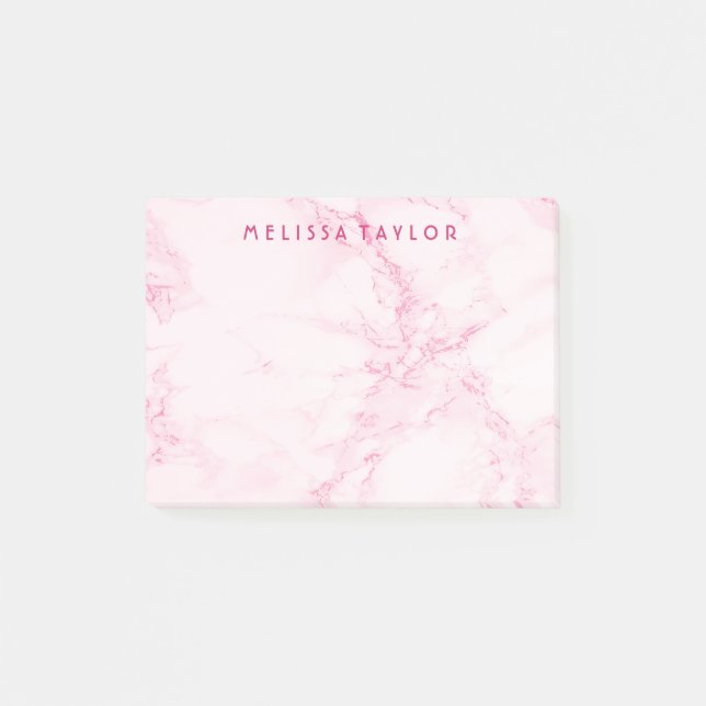 Marble blush pink name monogram post-it notes (Front)