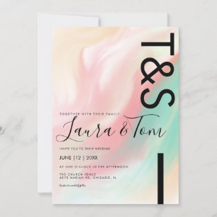 Marble Bold Pink Teal Peach Typography Wedding Inv Invitation