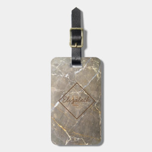 Marble Brown Stone Texture, Monogram-Personalized Luggage Tag
