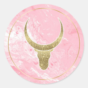 Marble bull, cow gold luxury glitter 2021 symbol classic round sticker
