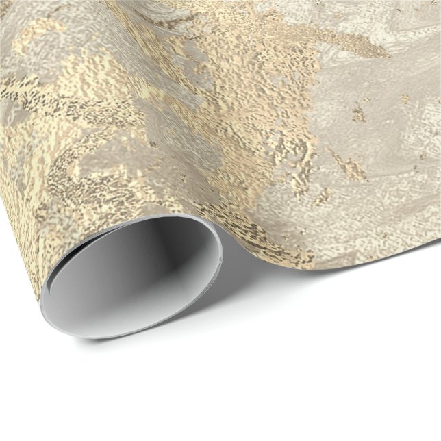 Marble Champaigne Gold  Ivory Cream Metal Strokes Wrapping Paper (Roll Corner)