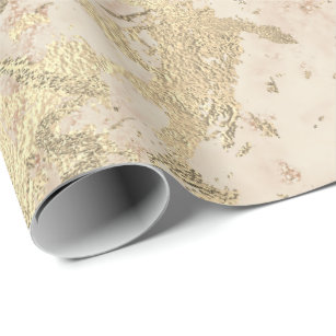 Marble Champaigne Gold Peach Blush Metal Strokes Wrapping Paper