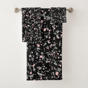 Marble chips stone shapes pieces abstract textured bath towel set