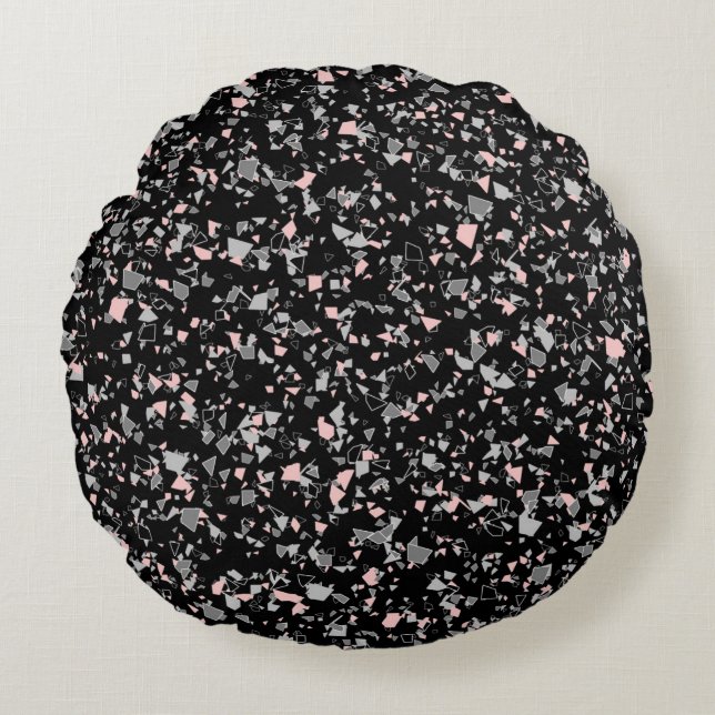 Marble chips stone shapes pieces abstract textured round pillow (Front)