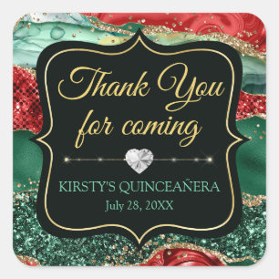 Marble Christmas Agate & Gold Glitter Quinceañera Square Sticker