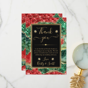 Marble Christmas Agate & Gold Glitter Wedding Thank You Card