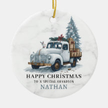 Marble Christmas Truck Ceramic Ornament