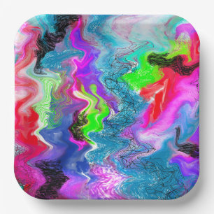 Marble Colourful Fluid Art   Paper Plate