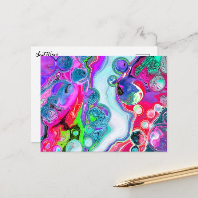 Marble Colourful Fluid Art  Postcard (Front/Back In Situ)