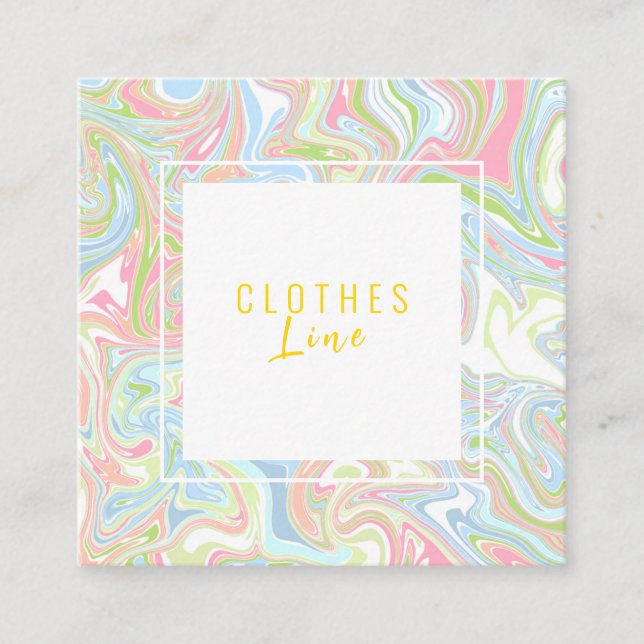 Marble Colourful Rainbow QR Code Liquid Boho Moder Square Business Card (Front)