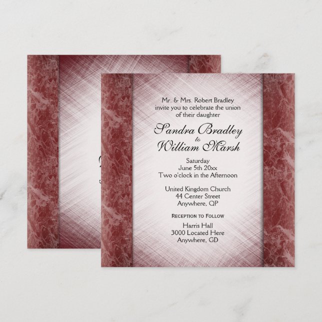 Marble Columns Reception Area Wine Wedding  Invitation (Front/Back)