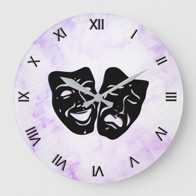 Marble Comedy and Tragedy Theatre Masks Numerals Large Clock (Front)