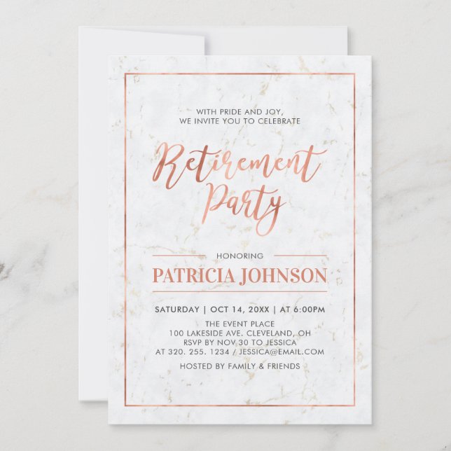 Marble & Copper Frame | Modern Retirement Party Invitation (Front)