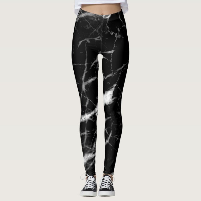 Marble Crackle Black and White Leggings (Front)