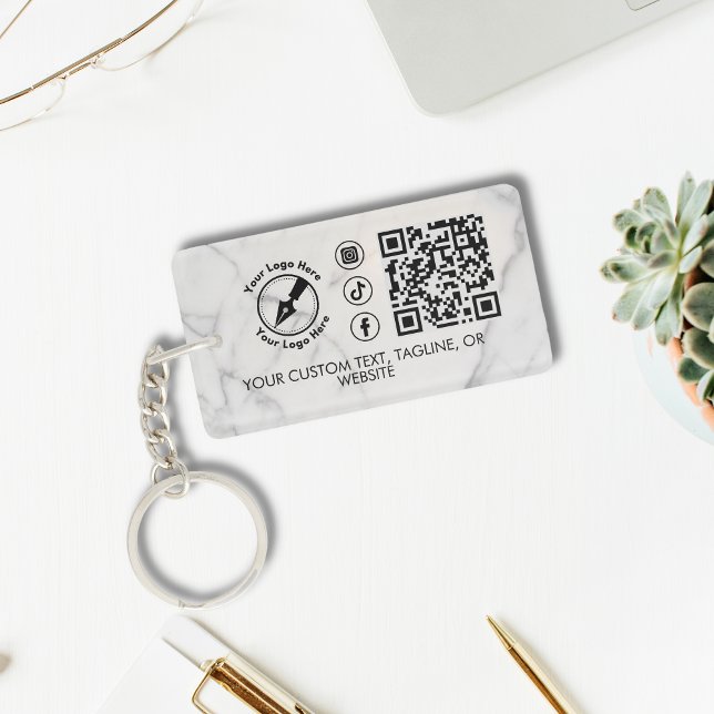 Marble Custom Logo QR Social Marketing Notary  Keychain (Creator Uploaded)