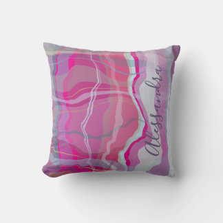 Marble Custom Name Check Plaid Pink Purple Stripes Throw Pillow