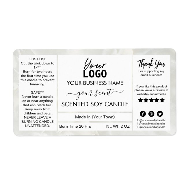 Marble Customizable Scent Scented Soy Candle (Front)