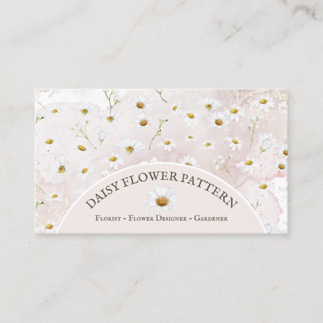 Marble Daisy Flower Pattern Botanical Baby Sitter Business Card (Front)