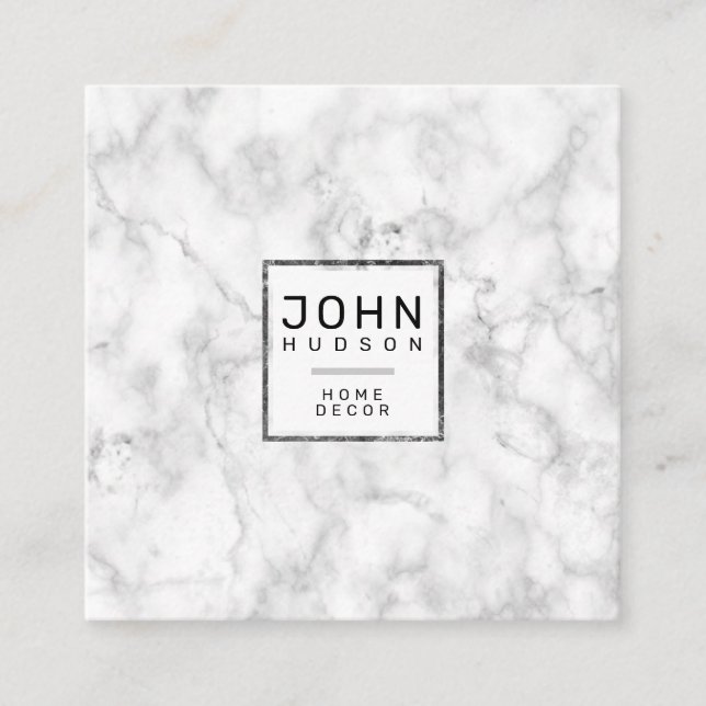 Marble Design Modern Monogram Elegant Square Busin Square Business Card (Front)