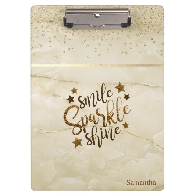 Marble, Diamonds,Smile Sparkle Shine -Personalized Clipboard (Front)