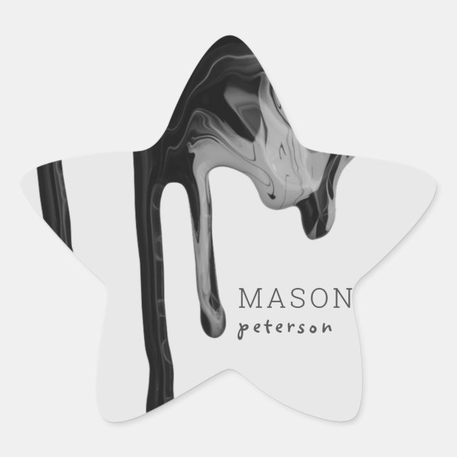 Marble Dripping Modern Black Grey Seamless Star Sticker (Front)