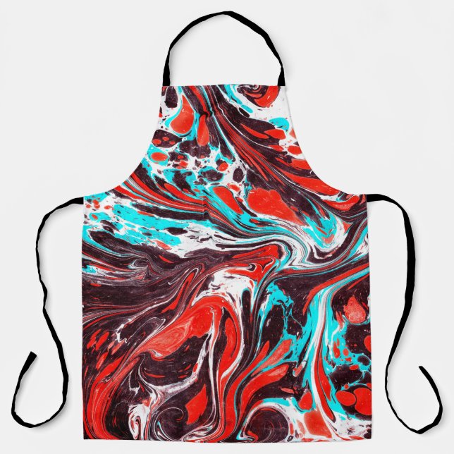 marble ebru colourful acrylic pouring pattern back apron (Front)