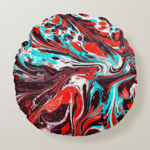 marble ebru colourful acrylic pouring pattern back round pillow