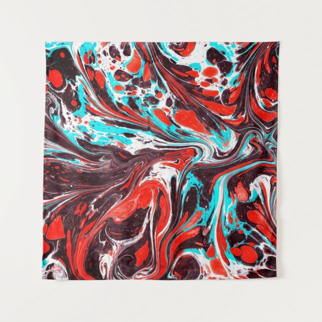 marble ebru colourful acrylic pouring pattern back tapestry (Front)