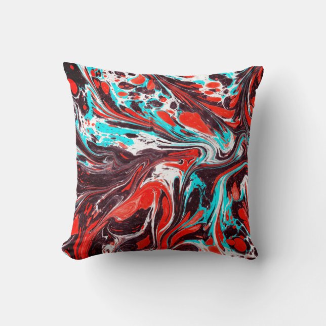 marble ebru colourful acrylic pouring pattern back throw pillow (Front)